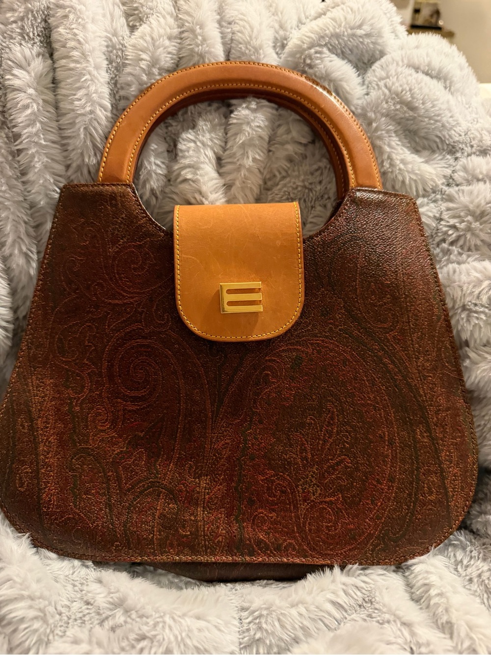 Etro Brown and Tan Paisley Top-Handle Satchel